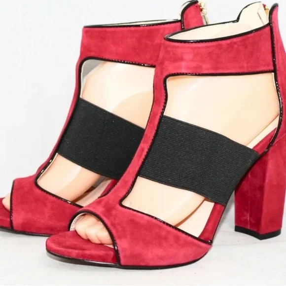 Karl Lagerfeld Paris T Strap Rosalie Red Suede Heels Size 8.5 - Picture 1 of 11